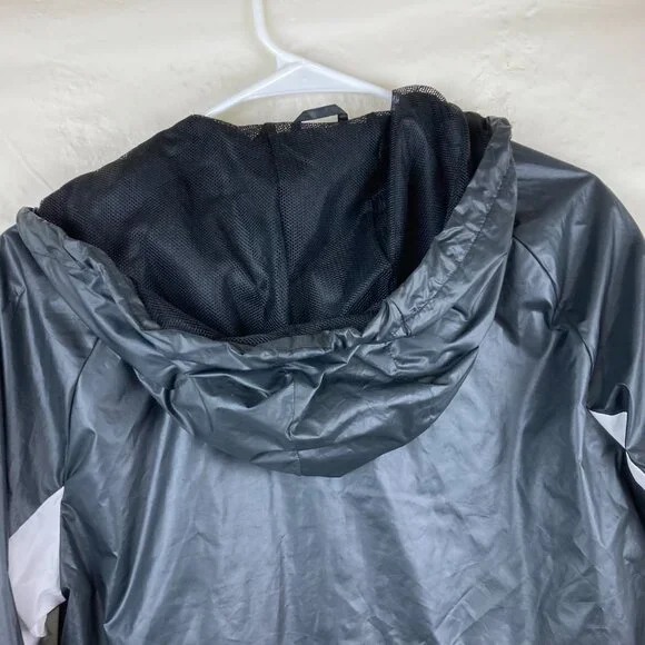 Adidas Women Sz S Black Wind Breaker Zip Up Hooded Jacket Cinched Waist - Picture 10 of 11